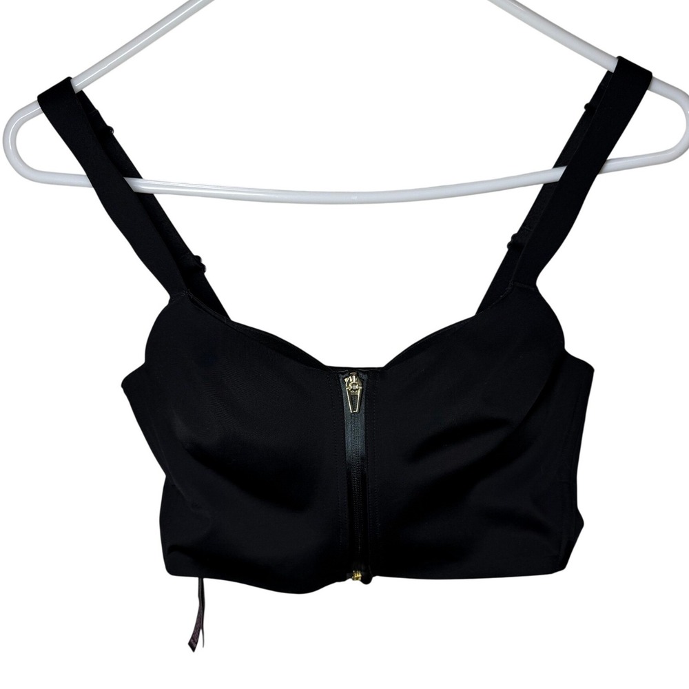 Victorias Secret Front Close Sport Bra Black Gold Zip Adjustable Straps 32C